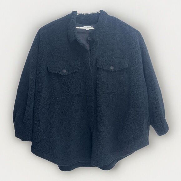Good American 90's Contour Faux Shearling Jacket Oversized Midnight Blue 4xl 7/8 - Picture 3 of 12